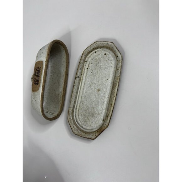 VTG Stoneware Butter Dish Wheat Accent Primitive Speckled Signed EUC - Picture 5 of 9